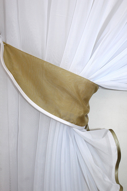 Кухонні шторки VR-Textil № 060к "Дует" з підв'язками темно-бежевий з білим 330х170 см (50-628) Київ - фото 4