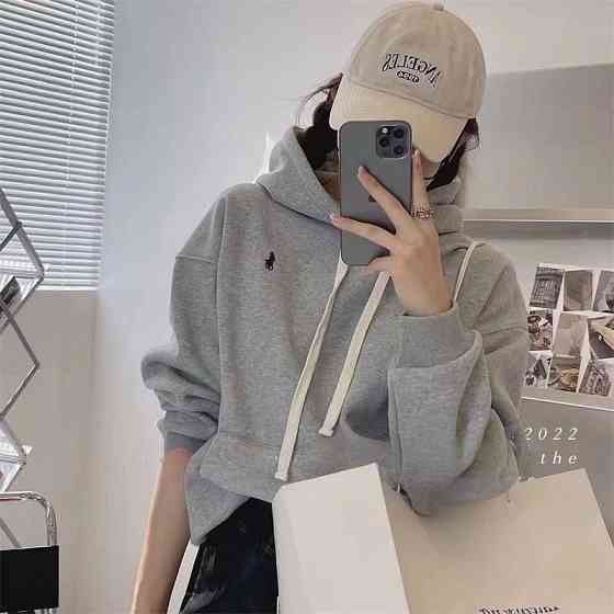 Женская трендовая повседневная худи тринитка на флисе Серый Одесса