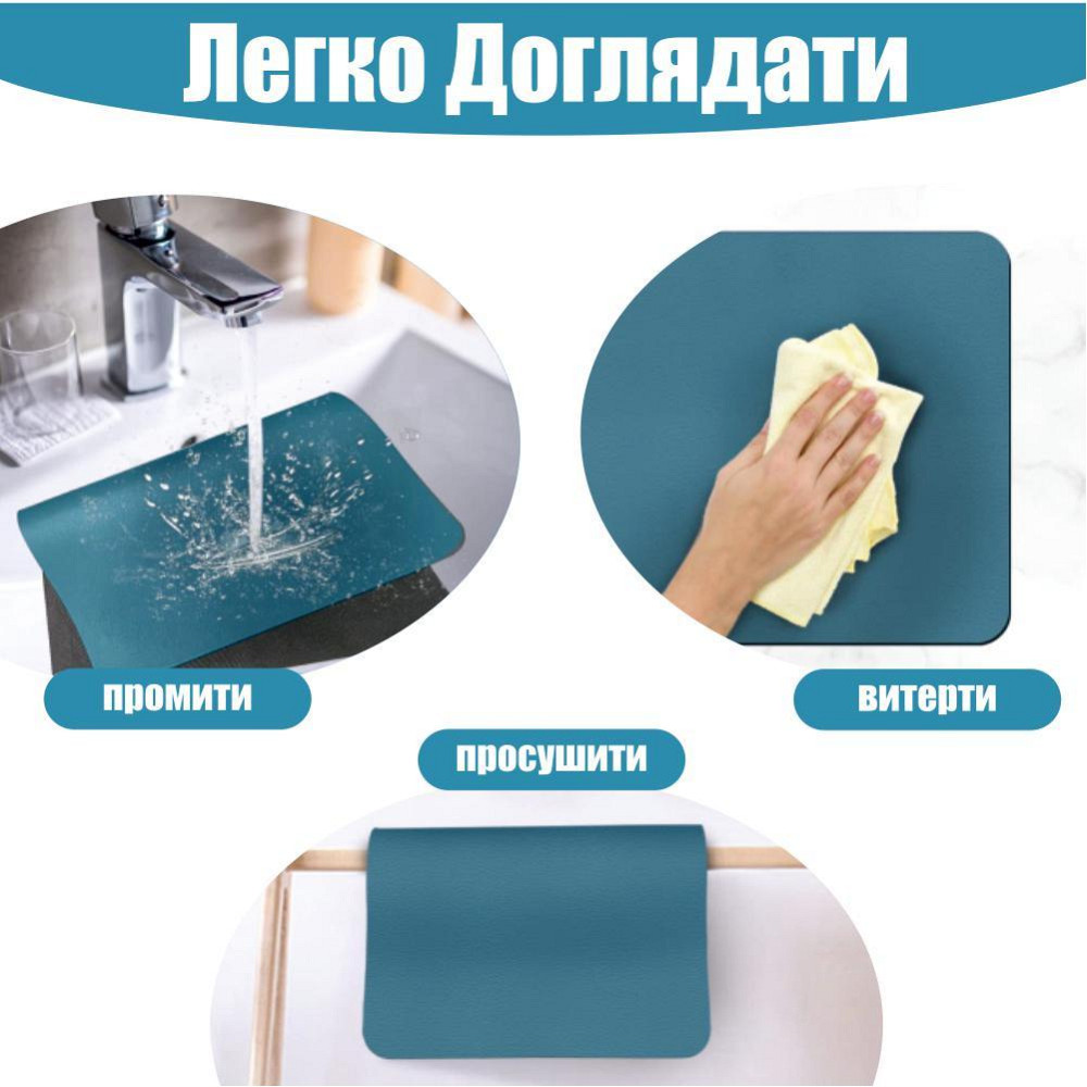 Антиковзаючий кухонний килимок - Абсорбуючий килимок для сушіння посуду - Килимок під кавоварку 30х45 см Синій Буча - фото 5
