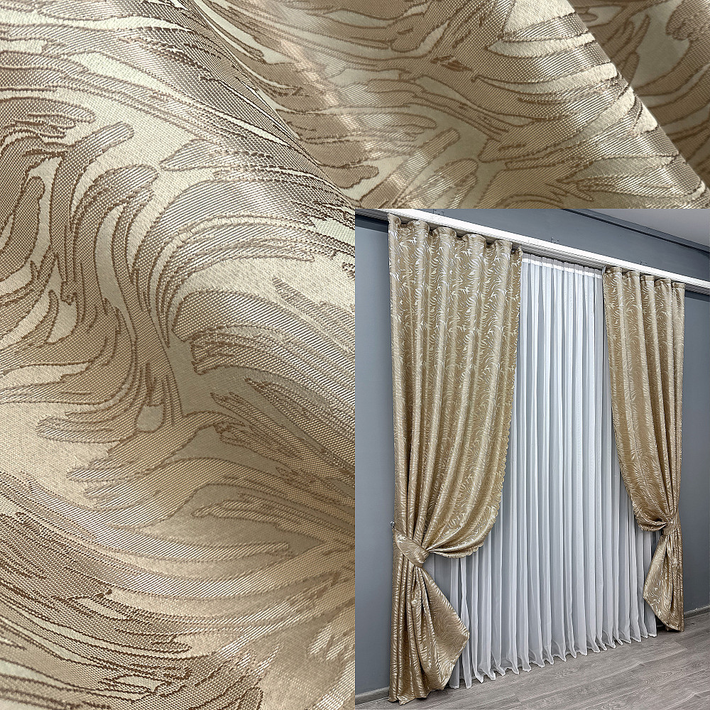 Комплект готових штор VR-Textil Жакард Magic № 1604ш Пісочний 145х270 см 2 шт (33-0574) Київ - фото 1