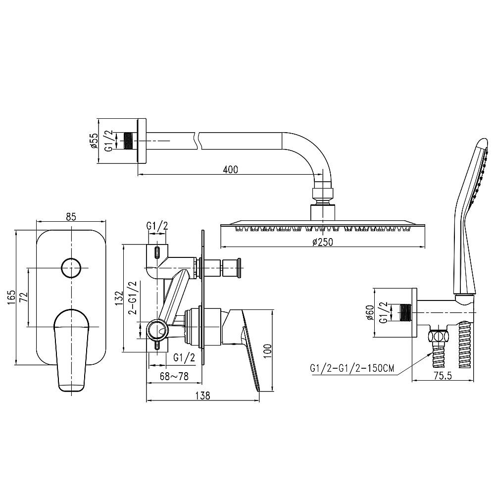 Душова система вбудована TOPAZ CAPRI TCA-15205-H43 Київ - фото 8