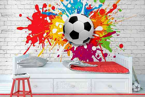 Шпалери вінілові на флізелін дитячі футбольний м'яч плями на тлі стіни під цеглу Київ