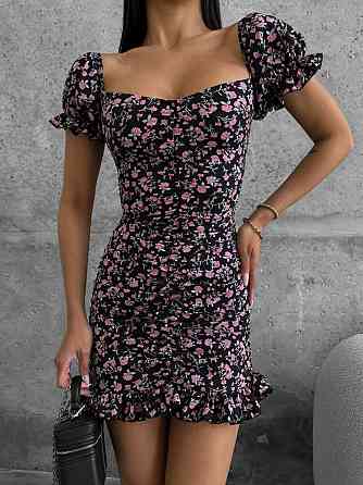 Женское легкое романтичное мини платье в цветочный принт софт Черный, 44/46 Одесса