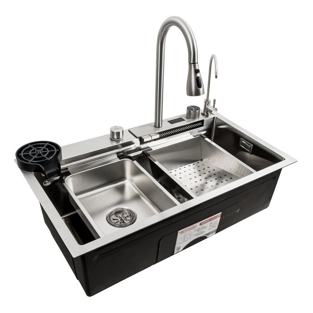 PLATINUM Кухонна мийка 75*45G сатин Platinum Handmade "Водоспад" повна комплектація Київ - фото 8