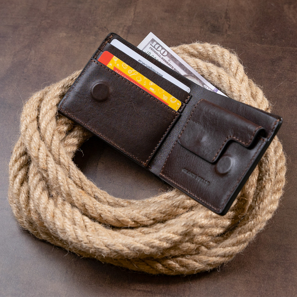 Строгое портмоне в гладкой коже на магнитах Коричневое (GRANDE PELLE) Киев - изображение 4