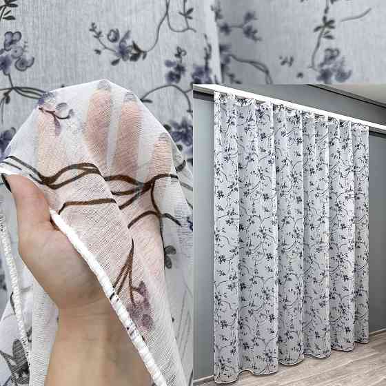 Тюль VR-Textil 1325т Flora Батист Білий с сине-черным принтом 300х265 см (42-1324) Киев