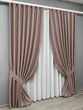 Комплект штор VR-Textil рогожка преміум TERRA LUXE 100х270 2шт і Тюль 300х270 1863ш-115т пудровий з білим 71-080/1 Київ