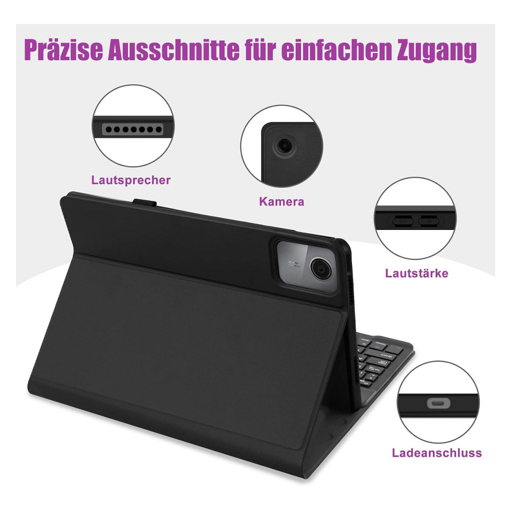Чохол-клавіатура TENGWUDZ для Lenovo Tab M11 TB330FU TB330XU 11 дюймів чорний шкіряний Bluetooth знімна QWERTZ Київ - фото 2