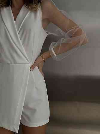 Жіночий стильний елегантний комбінезон креп дайвінг+сітка Білий, 46/48 Одеса