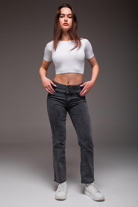 Жіночі джинси з високою талією темно-сірі Slim Fit: джинси звужені високі на три ґудзики 29 Одеса - фото 4