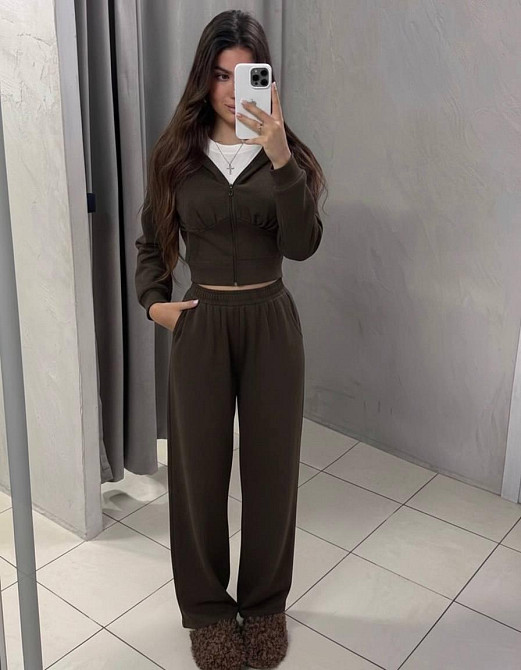 Женский стильный повседневный костюм двойка  двонитка люкс Шоколад, 42/44 Одесса - изображение 1