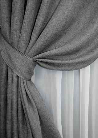 Комплект готових штор VR-Textil Льон Мішковина № 108ш Сірий 100х270см 2 шт (31-033) Київ