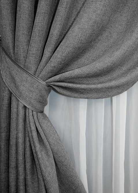 Комплект готовых штор VR-Textil Лен Мешковина № 108ш Серый 100х270см 2 шт (31-033) Киев - изображение 5