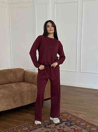 Женский спортивный костюм с широкими штанами Бордовый M/L Харьков
