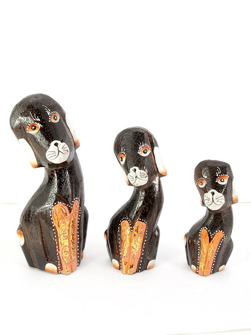 Статуетки Собаки дерево, набір 3 шт Київ - фото 1