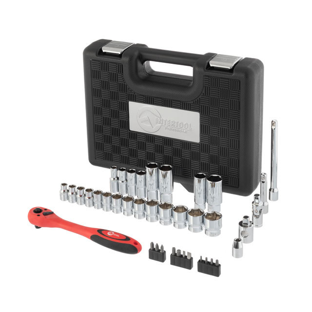Набір інструментів, проф., 3/8", Cr-V, 39 од., головки: 8-22 мм, біти 11 од., кейс INTERTOOL ET-6039 Київ - фото 12