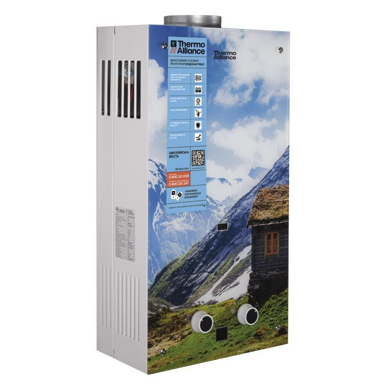 Газовая колонка дымоходная Thermo Alliance JSD20-10GC, 10 л, стеклянная панель с рисунком 