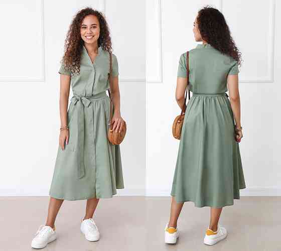 Довга котонова сукня на гудзиках "Lesley" оптом | Норма Фісташковий, 42-44 Київ