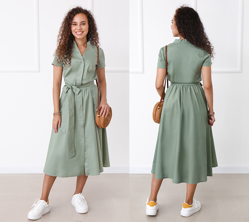 Довга котонова сукня на гудзиках "Lesley" оптом | Норма Фісташковий, 42-44 Київ - фото 1