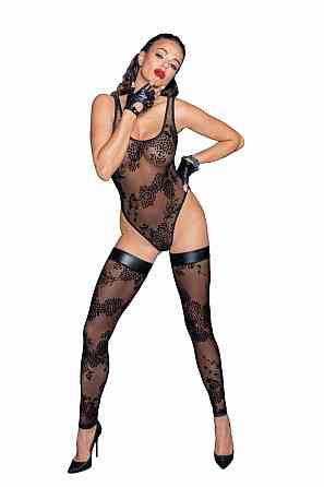 Боди Noir Handmade F242 Tulle body with patterned flock embroidery, S Sex Aura Киев