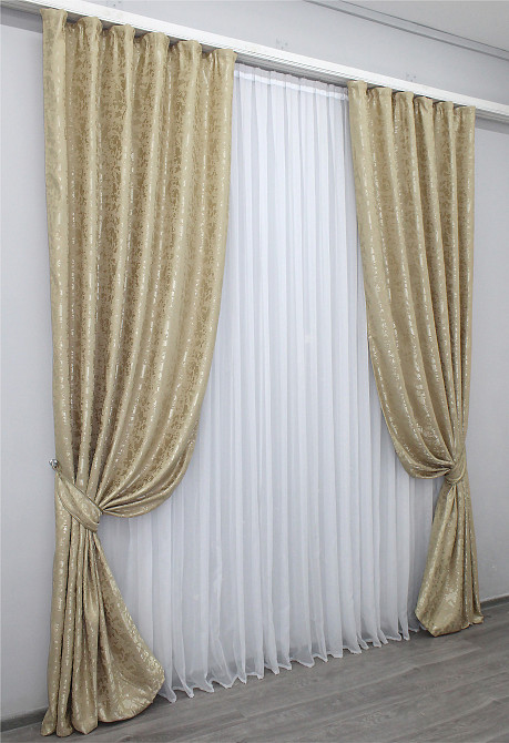 Комплект готових штор VR-Textil Льон мармур Pavliani ХО № 1270ш Бежевий 150х280 см 2 шт (33-0099) Київ - фото 3