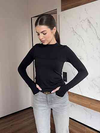 Женский утепленный базовый лонгслив турецкая вискоза с начесом Черный, 46/48 Одесса