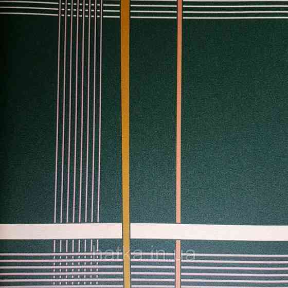 Шпалери вінілові Lutece Bensimon геометрія смуги квадрати білі жовті коричневі жовтогарячі на темно-зеленій Київ