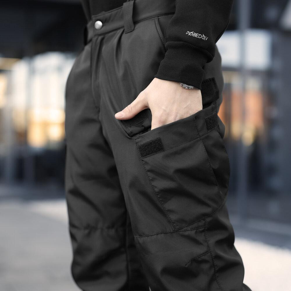 Мужские ватные зимние штаны Pobedov Fight. Черные зимние мужские зимние брюки Киев - изображение 7