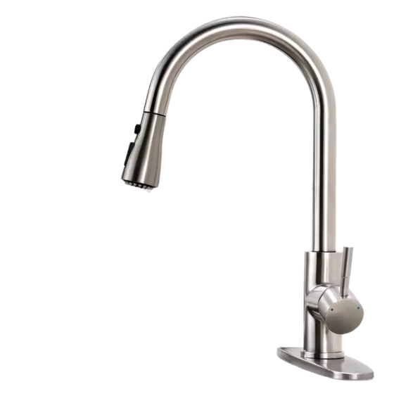 Змішувач для кухні латунний з гнучким висувним шлангом з нержавіючої сталі з матовим нікелевим покриттям Кам'янець-Подільський