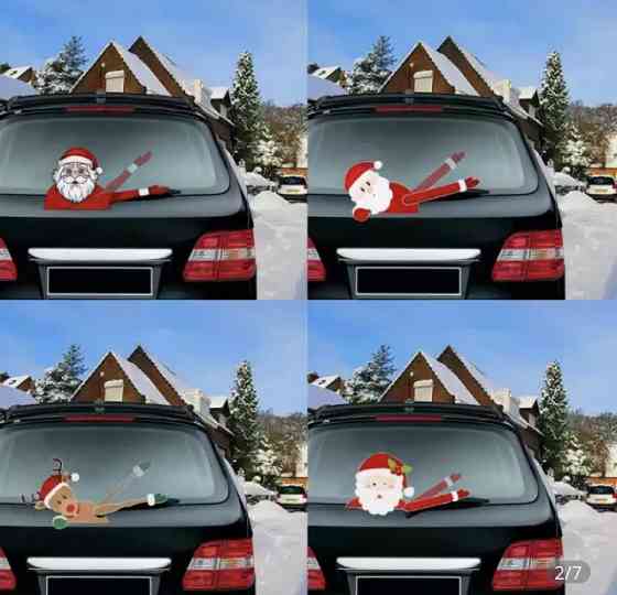 Наклейки на вікна для автомобілів новорічні "Дід мороз з калиною" - розмір наклейки 24*20см та рука 20*3 см Київ