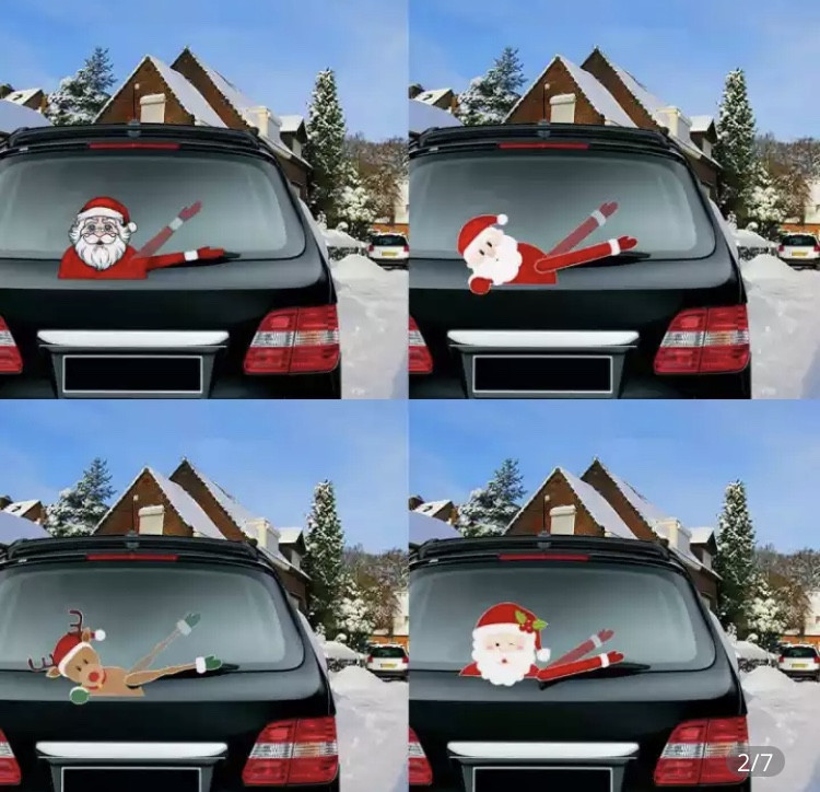 Наклейки на вікна для автомобілів новорічні "Дід мороз з калиною" - розмір наклейки 24*20см та рука 20*3 см Київ - фото 3