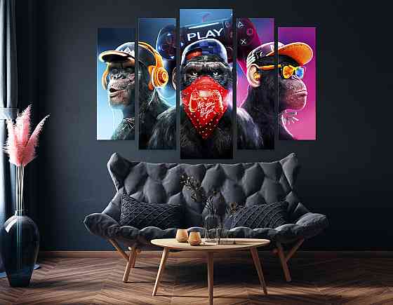 Модульная картина в гостиную / спальню Три мудрые обезьяны (Gangster Monkey Gamers) Art-481_5 Киев