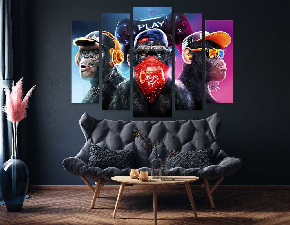 Модульна картина у вітальню / спальню Три мудрі ігрові мавпи Art-480_5 Київ - фото 2