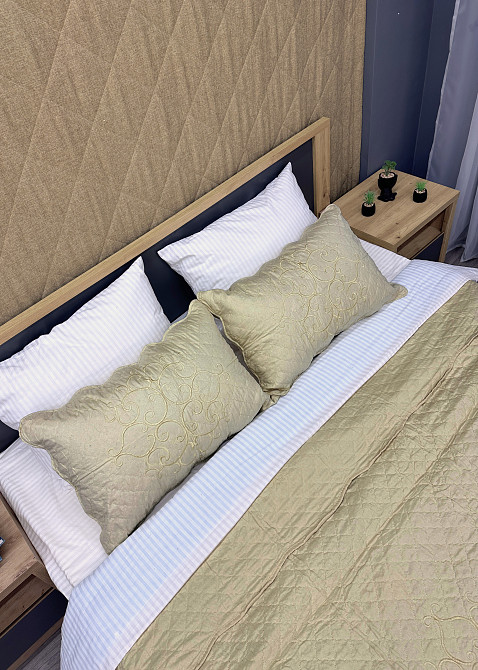 Покривало стьобане з наволочками Expo Trade ромб 220x220 (+-10 см) бежевий (85-163) Київ - фото 7