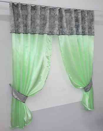 Кухонні штори VR-Textil № 073к з ламбрекеном і підхватами салатовий з сірим 270х170 см ( 52-0276) Київ