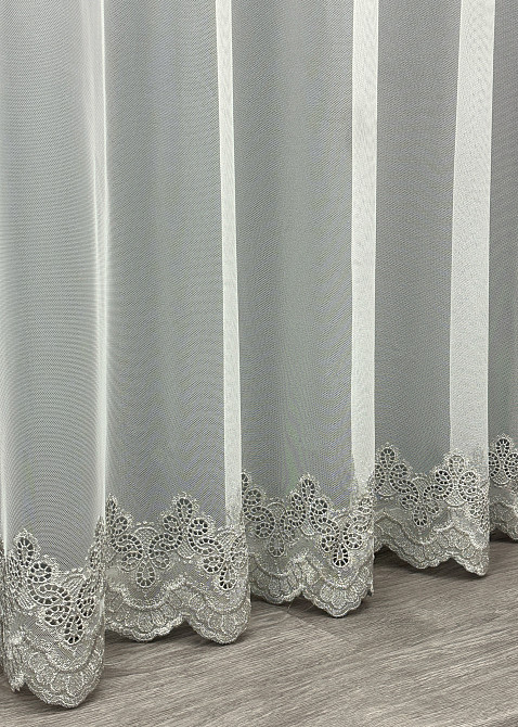 Тюль VR-Textil 1697т Грек-сітка з вишивкою Молочний з сірим 200х250 см (42-0982) Київ - фото 8
