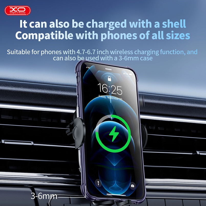 Тримач телефону автомобільний XO з бездротовою зарядкою WX038 15W Transparent Car Wireless Charging чорний Львів - фото 10