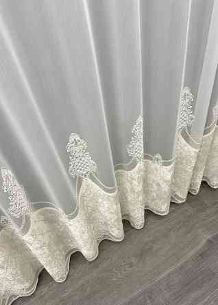 Тюль бамбук с вышивкой и бархатом цвет молочный 1815т Киев