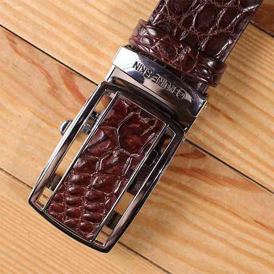 Ремень-автомат CROCODILE LEATHER 18240 из натуральной кожи крокодила Коричневый Киев