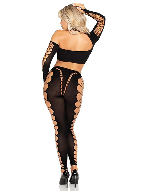 Комплект Leg Avenue Seamless Cut-Out Crop Top and Legging One Size Black Sex Aura Київ - фото 6
