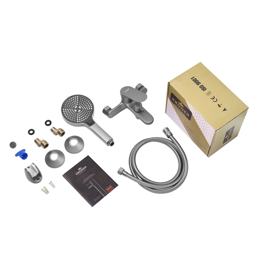 Смеситель для ванны с душевым гарнитуром Kroner KRM Linz - GRN060 серый Киев - изображение 7