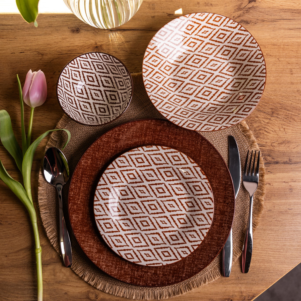 Столовий сервіз на 6 персон 24 предмети порцеляновий HP-HK-A10 Коричневий Коломия - фото 7