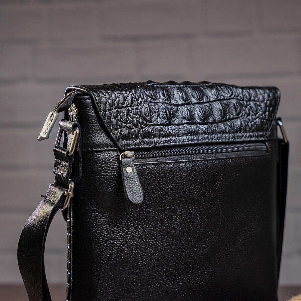 Сумка чоловіча вертикальна з тисненням під рептилію Vintage 14715 Чорна Київ - фото 8