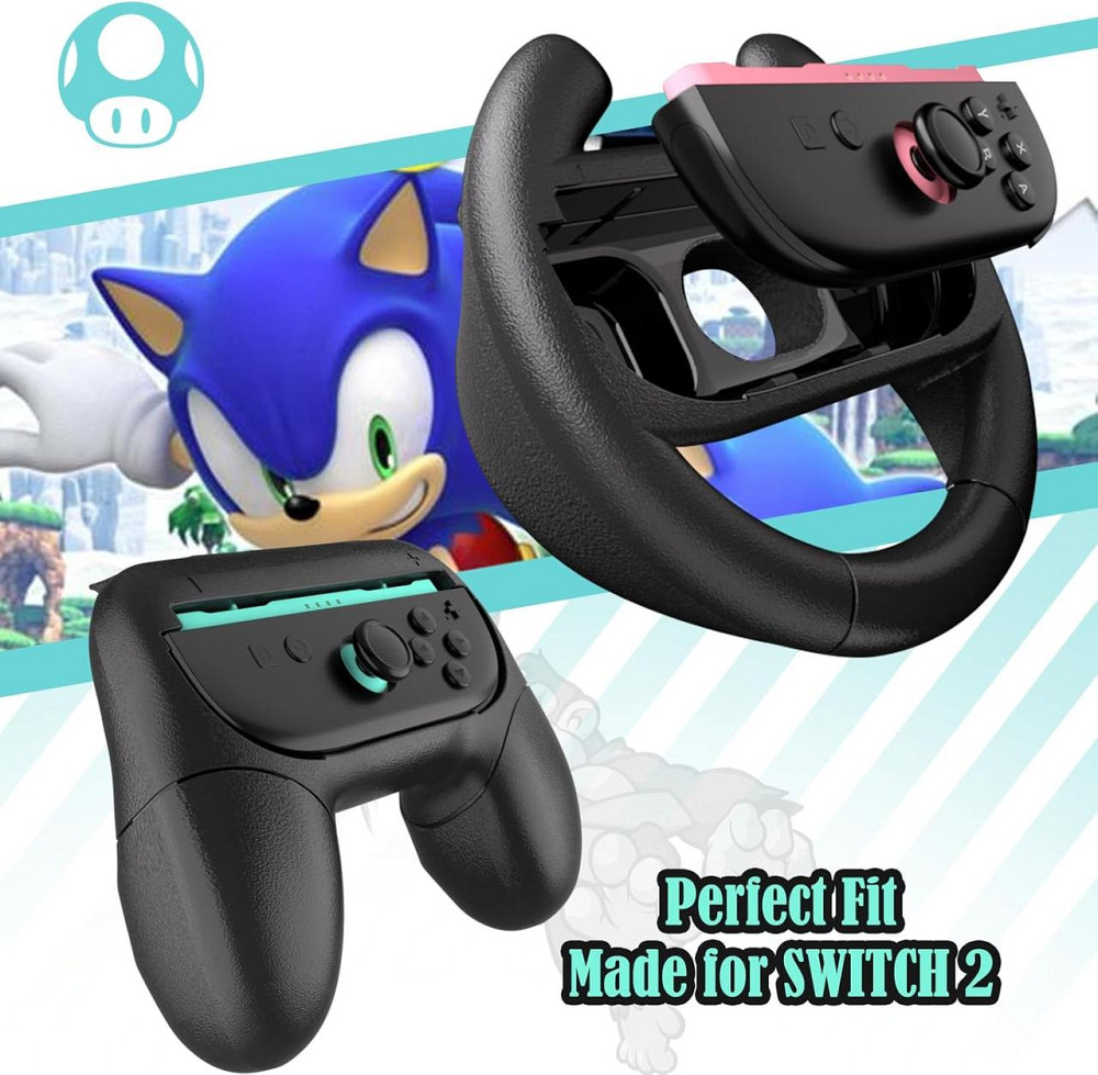 Кермо HEYSTOP 4-in-1 для Nintendo Switch 2 Joy-Con Grip чорний комплект 2 керма+2 ручки для Mario Kart 8 Deluxe Київ - фото 9