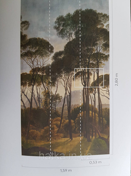 Обои виниловые Grandeco One roll one motif 1.59x2.8 панно лес деревья небо зеленые коричневые Киев - изображение 5