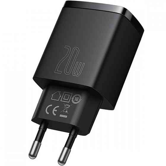 Мережевий зарядний пристрій Baseus Compact Quick Charger U+C 20W EU, колір чорний CCXJ-B01 Одеса