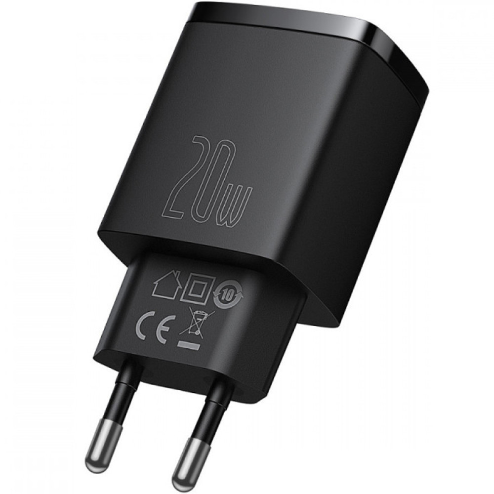 Мережевий зарядний пристрій Baseus Compact Quick Charger U+C 20W EU, колір чорний CCXJ-B01 Одеса - фото 3