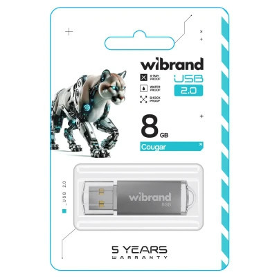 USB флеш накопичувач Wibrand 8GB Cougar Silver USB 2.0 (WI2.0/CU8P1S) Вінниця - фото 2