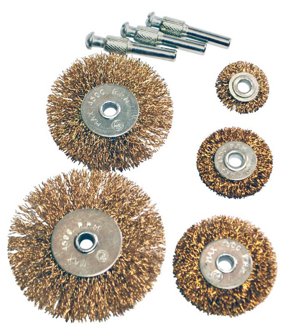 MASTERTOOL Набір щіток MASTERTOOL 5 шт - дискові зі стрижнем ¼" з латунованого рифленого дроту Коломия - фото 2