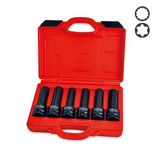 Набір головок довгих ударних 3/4" E18, E20, E22, E24, 17мм, 19мм 6 од. TOPTUL JGAI0602 Одеса